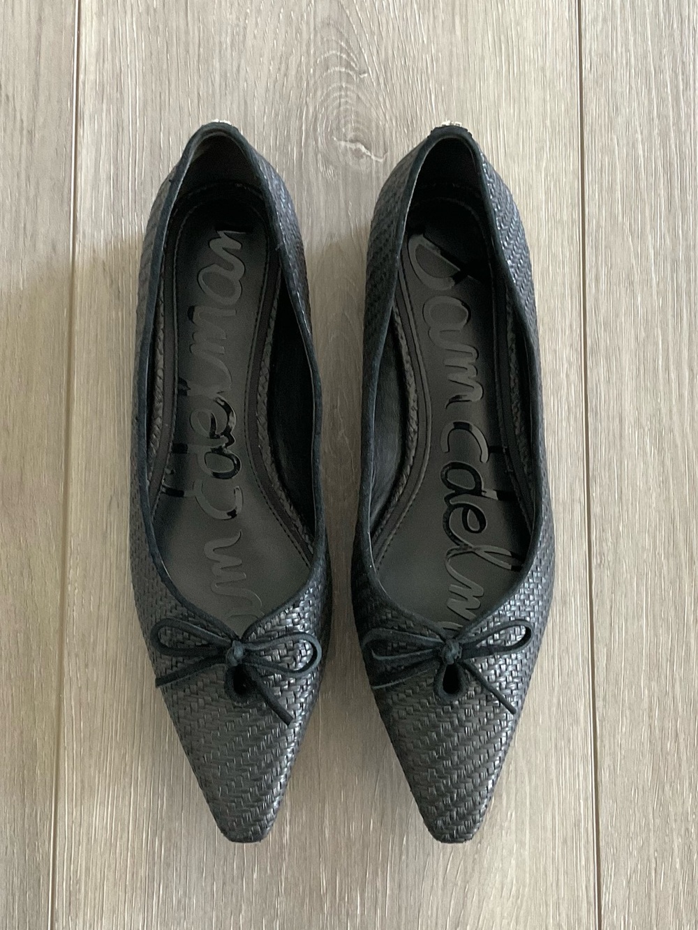 SAM EDELMAN Esmira Ballet Flats Pointed Toe Woven Leather in Black Sz 8.5
